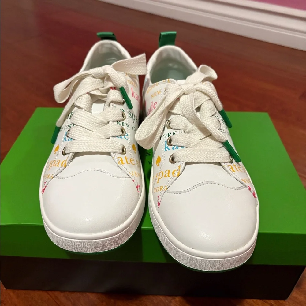 Kate Spade Nixie woman White green Sneakers with Colorful Logo Print size 7.5 B - Picture 3 of 7